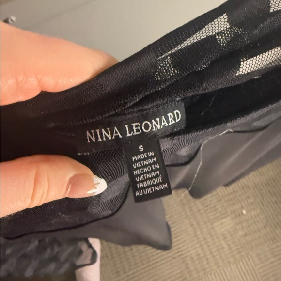 Nina Leonard Black Dress with Polka Dot Mesh Neckline - Picture 3 of 7